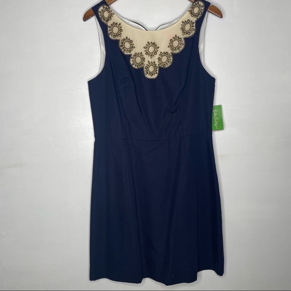 Lilly Pulitzer Wythe dress in true Navy Gold Medallion neckline